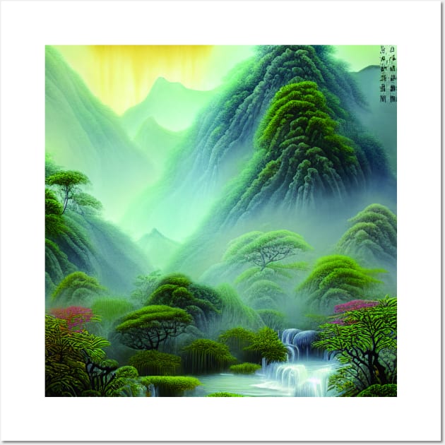 Digital Painting Scene Of a Lake Between Many Colorful Plants, Amazing Nature Wall Art by Promen Art